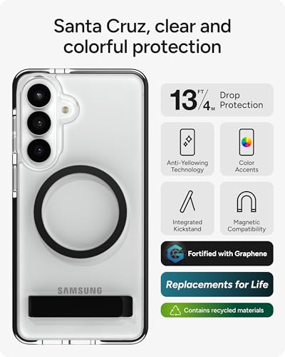 ZAGG Santa Cruz Snap Samsung Galaxy S26+ with Kickstand - Black, Magnetic Crystal Clear Protective Phone Cover, 13ft Drop Protection, Graphene Reinforced, Slim Case with Stand - color: Black, size: Samsung Galaxy S26 Plus