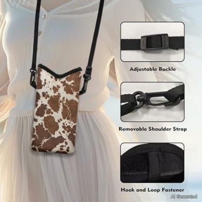 Cellphone Purse Bag with Adjustable Strap Water-Resistant Shockproof Crossbody Mini Shoulder Handbags Portable Phone Sleeve Case for Women Men, 8 x 4 Inch, Brown Cow Print - color: Brown Cow Print