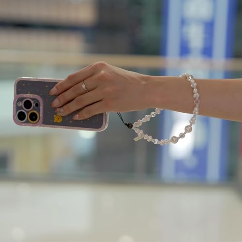 Elegant black bow beaded mobile phone charm -Stylish and lovely mobile wrist strap, cute accessories charm - Perfect for iPhone - style: pearl white