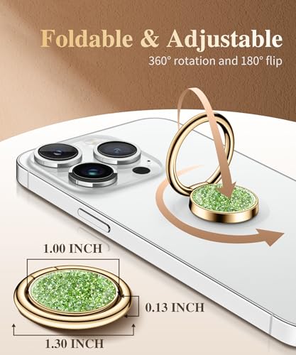 GVIEWIN Gritter Cell Phone Ring Holder, Metal Kickstand Grip 360° Rotation - color: Green Glitter
