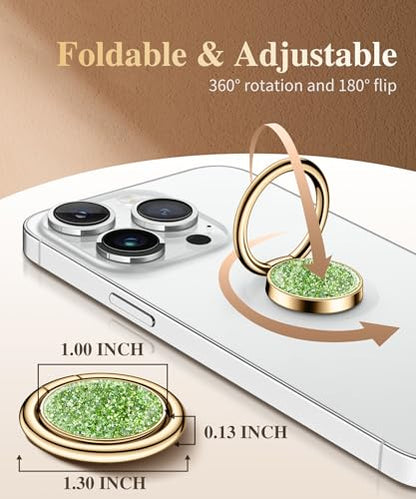 GVIEWIN Gritter Cell Phone Ring Holder, Metal Kickstand Grip 360° Rotation - color: Green Glitter