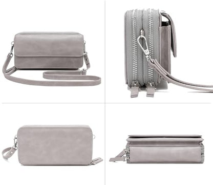 RFID Crossbody Wallet Wristlet Purse with Phone Pocket For Women Vegan Leather - color: B-grey