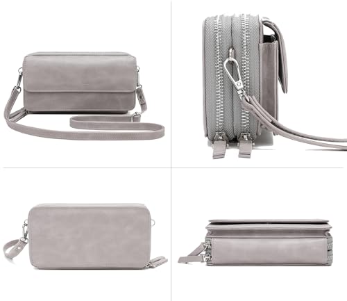 RFID Crossbody Wallet Wristlet Purse with Phone Pocket For Women Vegan Leather - color: B-grey