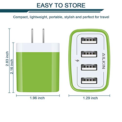 USB Charger Cube, Wall Charger Plug, AILKIN 4.8A 4-Muti Port USB Adapter - color: Green