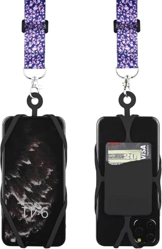 Gear Beast Cell Phone Lanyard - Universal Mobile Phone Lanyard with Case Holder,Card Pocket,Soft Neck Strap,and Adjustable Clip - Compatible with iPhone,Galaxy & Most Smartphones - Cherry Blossom - color: Cherry Blossom