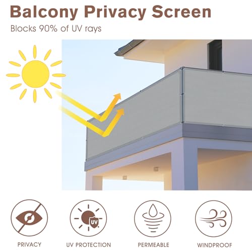 SUNNY GUARD 3' x 10' Balcony Privacy Screen, HDPE Patio Railing Cover Fence - color: Light Gray, size: 0 3' x 1 0'