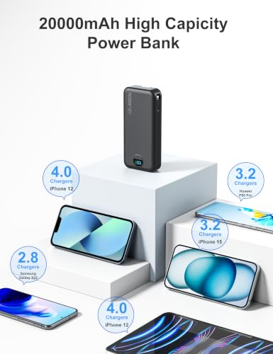 Portable Charger Power Bank 20000mAh with Built in Cables & Wall Plug - color: Black