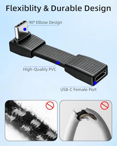 80Gbps Short USB 4 Flat Extension Cable,3.1 USB C Fast Charging Cable,PD 240W 90 Degree USB C Male to USB C Female Extender Cable,8K@60Hz Video Display for Phone,Tablets,Black(0.16FT/2Pack) - style: 2 Black