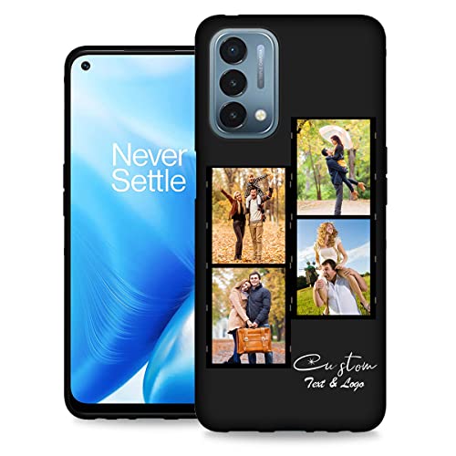 Custom Phone Case for OnePlus Nord N200 5G Multi-Picture Collages Text, Customized Personalized Phone Cover Anti-Scratch Soft Protective TPU Black Thin Cases 6.49-inch - color: Black 04 - Film, 4 Photos Name