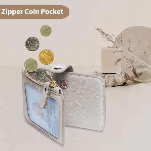 M-Plateau RFID Blocking Keychain Wallet With Leather Wrist Strap | Keychain Wristlet, Womens Card Holder with Zipper Coin Pocket and ID Window - color: Beige