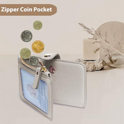 M-Plateau RFID Blocking Keychain Wallet With Leather Wrist Strap | Keychain Wristlet, Womens Card Holder with Zipper Coin Pocket and ID Window - color: Beige