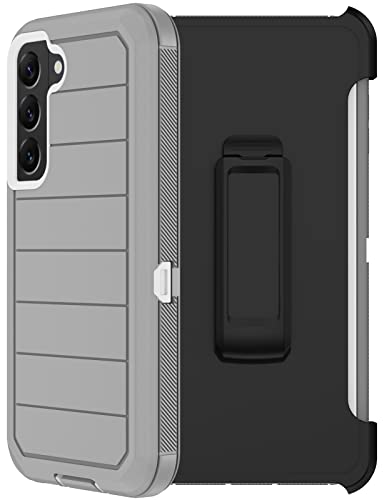 for Samsung Galaxy S22 Case with Belt Clip Holster, 2X Screen Protector, Military Grade Protection Heavy Duty Full Body Shockproof Dust-Proof Rugged Protective Cover for Samsung S22 5G (Gray White B) - color: Grey White-B