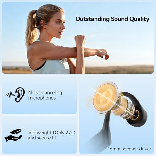 TECKNET Bone Conduction Headphones, Bluetooth V6.0 Open Ear Headphones, Wireless Headphones 10H Playtime & IPX5 Waterproof, Comfortable Fit Built-in Mic, Sport Headphone for Running & Workout -Black