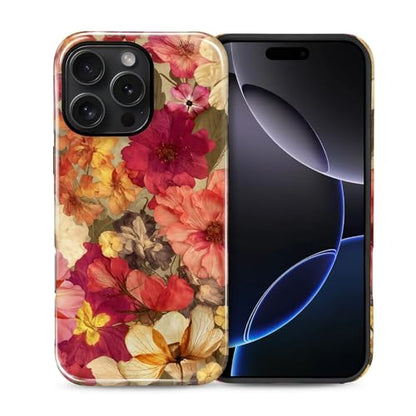 Case for iPhone 16 Pro, Shockproof Hybrid Protective Phone Case, Dual-Layer Drop Protection Anti-Scratch, Pressed Flower - color: Pressed Flower, size: iPhone 16 Pro