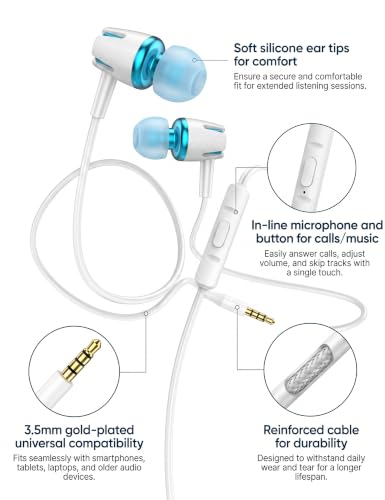 2-Pack Teens Wired Earbuds with Cases, 3.5mm School Headphones,Starry Beach - color: Starry Beach