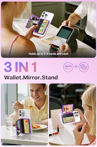 Meifigno for MagSafe Wallet iPhone with Mirror & Kickstand, Purple - color: Purple