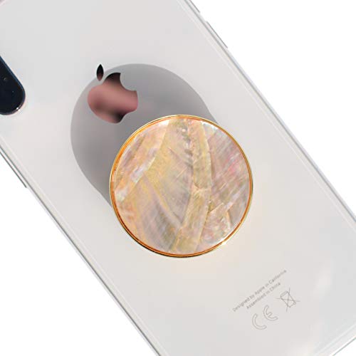 On The Grip Universal Phone Grip & Stand, Genuine Natural Gemstone/Seashell, Strong Adhesive Finger Holder, Collapsible Socket for iPhone, Samsung Galaxy, Kindle and Tablets (Crème)