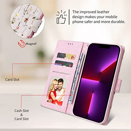 UEEBAI Wallet Case for iPhone 14 Pro, PU Leather Phone Cover Kickstand RFID Blocking Flip Case Card Slots Wrist Strap Relief Engraved Pattern Magnetic Closure Flower Folio Wallet, Vine - color: Vine, size: iPhone 14 Pro