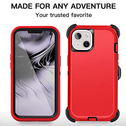 AICase for iPhone 13/iPhone 14 Case with Belt-Clip Holster, Screen Protector, Heavy Duty Protective Phone Case, Military Grade Full Body Protection Shockproof/Dustproof/Drop Proof Rugged Durabl (Red) - color: Red/Black with Belt