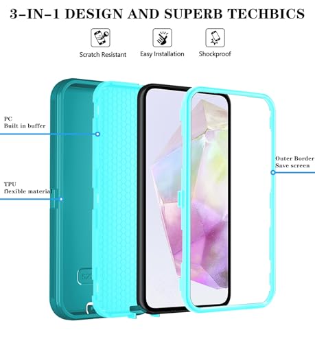 Qinmay Phone Case for Samsung Galaxy A37 5G Case with HD Screen Protector, Heavy Duty Shockproof & Dropproof 3-Layer Cover Phone Case for Galaxy A37,LakeSkyBlue - color: LakeSkyBlue