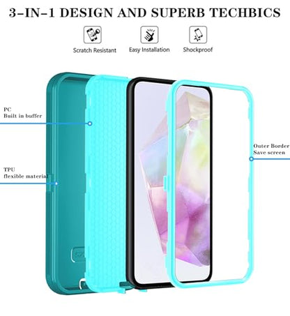Qinmay Phone Case for Samsung Galaxy A37 5G Case with HD Screen Protector, Heavy Duty Shockproof & Dropproof 3-Layer Cover Phone Case for Galaxy A37,LakeSkyBlue - color: LakeSkyBlue
