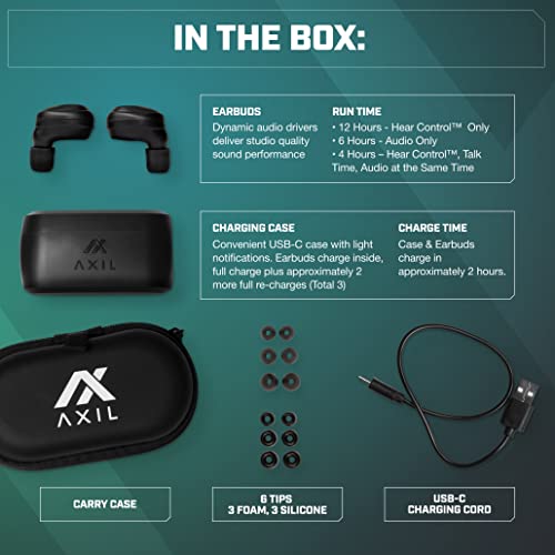 AXIL XCOR PRO Wireless Bluetooth Earbuds, HearPRO Enhancement