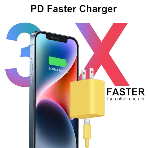 2+2Pack iPhone 17 16 15 Charger 20W Apple Charger with 10ft Cable - Yellow - color: Yellow