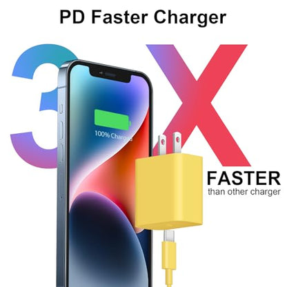 2+2Pack iPhone 17 16 15 Charger 20W Apple Charger with 10ft Cable - Yellow - color: Yellow