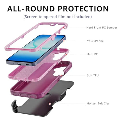 for Samsung Galaxy A17 Case with Belt Clip Holster & Kickstand, Heavy Duty 3-Layer Military Grade Rugged Full Body Protection Cover Case for Galaxy A17 5G (Wine/Pink) - color: Wine/Pink