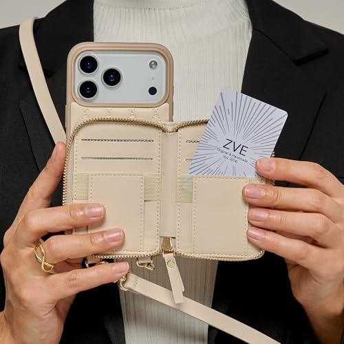 ZVE for iPhone 17 Pro Max Case Wallet with Card Holder, 360° Rotation Ring Stand Crossbody Wallet Cover 6.9 Inch-Beige - color: Beige, size: iPhone 17 Pro Max 6.9''