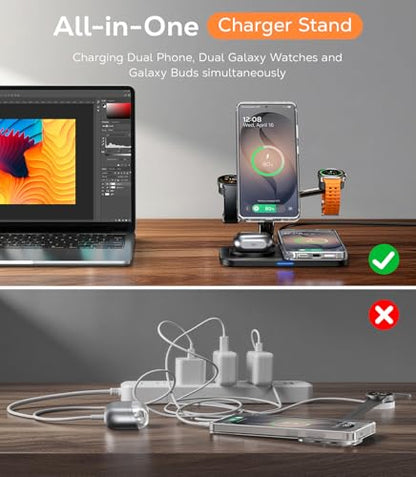 Meifigno 45W 5 in 1 Magnetic Charging Station for Samsung, Dual Phone & Galaxy Watch Wireless Charger Stand, Fast Mag-Safe Charger for Galaxy S26 Ultra/S25/Z Fold7/Flip7, Galaxy Watch Ultra/8/7 & Buds