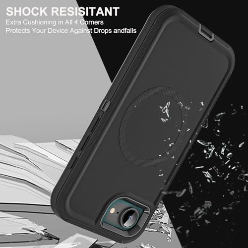 YKHJKLEC for iPhone 16e Case, Compatible with Magsafe, Military Grade 3 in 1 Heavy Duty Shockproof/Drop Proof/Dust Proof Case with 2Pcs Tempered Glass Screen Protector (New-Black/Black) - color: New-Black/Black