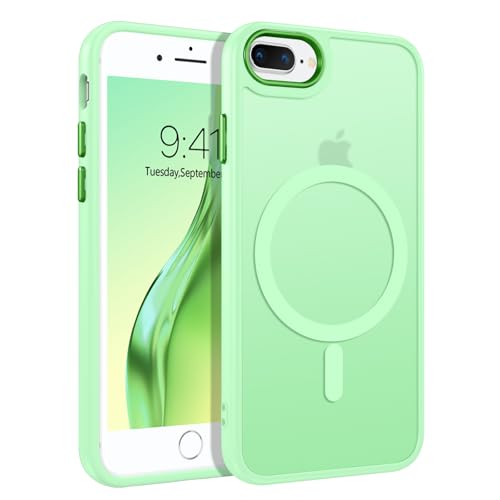 DUEDUE for iPhone 8 Plus Case, iPhone 7 Plus Case Magnetic[Compatible with Magsafe], Translucent Matte Back Protective Cover Shockproof Phone Case for iPhone 7 Plus/8 Plus, Light Green - color: Light Green