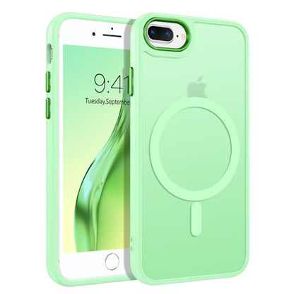 DUEDUE for iPhone 8 Plus Case, iPhone 7 Plus Case Magnetic[Compatible with Magsafe], Translucent Matte Back Protective Cover Shockproof Phone Case for iPhone 7 Plus/8 Plus, Light Green - color: Light Green