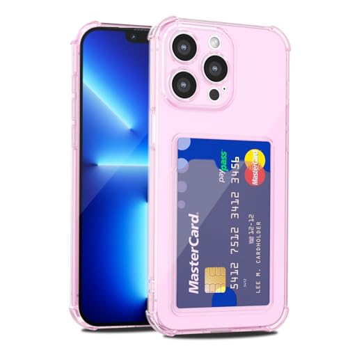 LoeoeL for iPhone 13 Pro Max Case Wallet, Purse for Women Thin Slim Clear Phone Case with Card Holder Credit Card Slot, Transparent Soft TPU Silicone Cover with Camera Cover Protection, Light Pink - color: Light Pink, size: 13 Pro Max