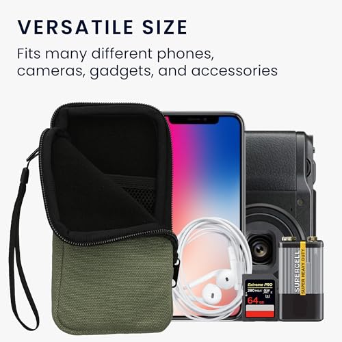 kwmobile Canvas Phone Pouch XL - 6.7/6.8" - Universal Cell Sleeve Mobile Bag with Zipper and Soft Microfibre Lining - Olive Green - color: olive green