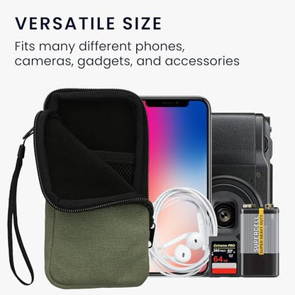 kwmobile Canvas Phone Pouch XL - 6.7/6.8" - Universal Cell Sleeve Mobile Bag with Zipper and Soft Microfibre Lining - Olive Green - color: olive green
