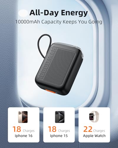 Innostyle 10000mAh Power Bank, 30W Portable Charger with Built‑in USB‑C - color: Black