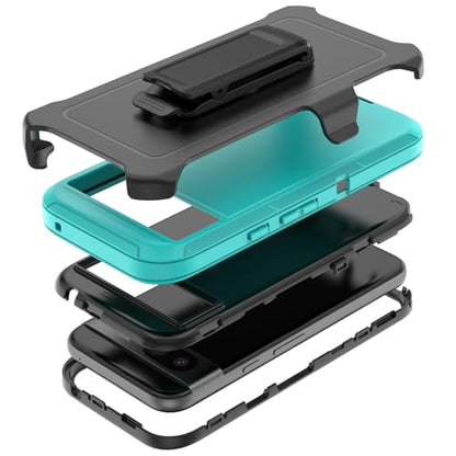 Compatible with Google Pixel 8A Case, with Belt Clip Holster Heavy Duty Rugged Shockproof Full Body Protection Kickstand Phone case for Google Pixel 8A 5G (Teal+ Black) - color: Teal+ Black