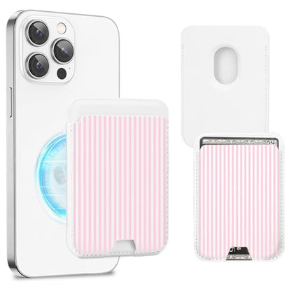 Compatible with Magsafe Cute Wallet Magnetic Card Holder,Pink Lines - color: Pink Stripes Lines