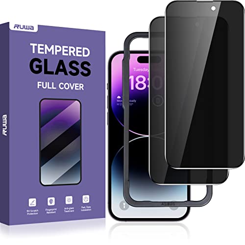 ruwa Privacy Screen Protector for iPhone 14 Pro [2-Pack][6.1 Inch] Display Tempered Glass Film with Easy Installation Frame, Ultra HD, 9H Hardness, Scratch Resistant, Case Friendly, Full Coverage - size: for iPhone 14 Pro-6.1 inch 2-Pack