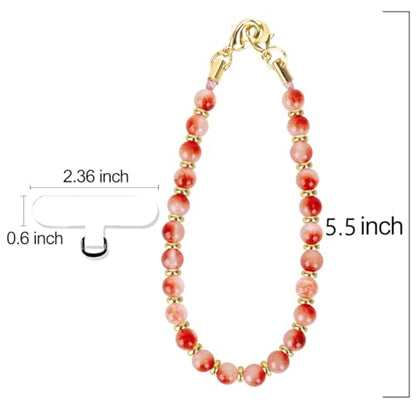 VICHUNHO Marble Beaded Phone Wrist Strap, Cellphone Lanyard with Tether Tab, Hands-Free Wristlet Bracelet - color: Pink Flower