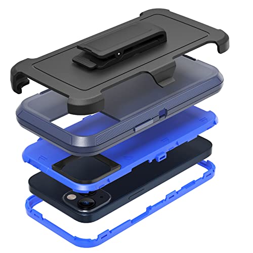 Rugged Phone Case for Apple iPhone 14, with Belt Clip Holster & Kickstand Heavy Duty Shockproof Protective Full Body Case Cover for iPhone 14 6.1 inch Phone (Blue) - color: Blue