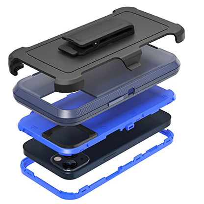 Rugged Phone Case for Apple iPhone 14, with Belt Clip Holster & Kickstand Heavy Duty Shockproof Protective Full Body Case Cover for iPhone 14 6.1 inch Phone (Blue) - color: Blue