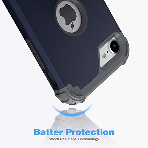 IDweel for iPhone 8 Case with Tempered Glass Screen Protector, for iPhone 7 Case, 3 in 1 Shockproof Slim Hybrid Heavy Duty Hard PC Cover Soft Silicone Bumper Full Body Case, Blue - color: Blue