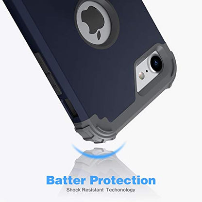 IDweel for iPhone 8 Case with Tempered Glass Screen Protector, for iPhone 7 Case, 3 in 1 Shockproof Slim Hybrid Heavy Duty Hard PC Cover Soft Silicone Bumper Full Body Case, Blue - color: Blue