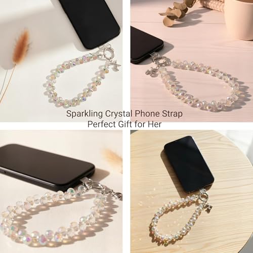 richginker Crystal Beaded Phone Wrist Strap with Tether Tab, Crystal AB - color: Crystal AB