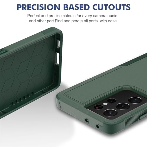 for Samsung Galaxy S21 Ultra Case: Dual Layer Protective Heavy Duty Cell Phone Cover Shockproof Rugged with Screen Protector - Military Protection Bumper Tough - Samsung Galaxy S21 Ultra, Dark Green - color: Dark Green (PC) + Dark Green (TPU)