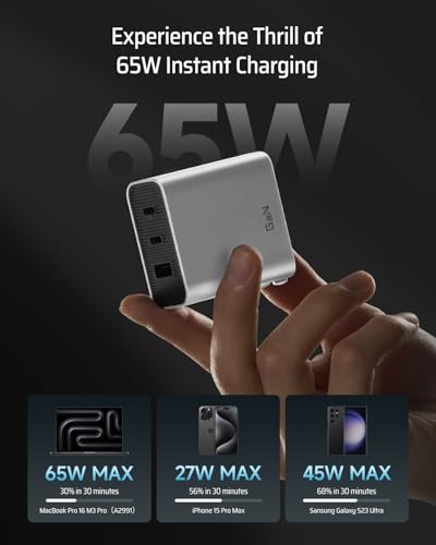 CUKTECH 65W USB C Charger, GaN III PD Fast Charger, PPS 3-Port Compact Foldable Adapter Compatible with MacBook Pro/Air, Dell XPS 13, iPhone 16/15Pro, Switch, Steam Deck, Galaxy S24 (Silvery, 3-Port) - color: silvery