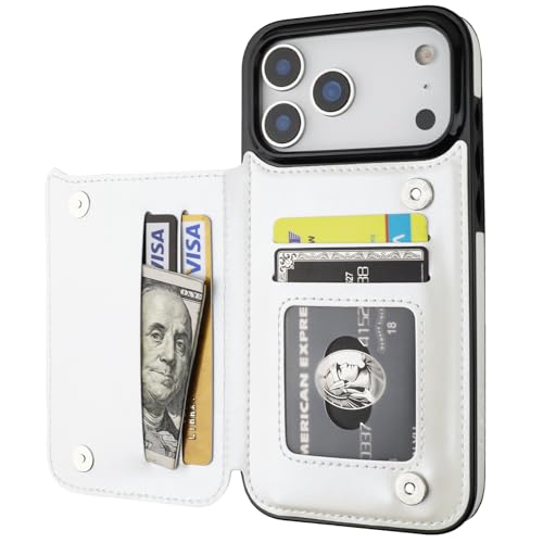 ONETOP for iPhone 17 Pro Max Wallet Case with Credit Card Holder,White | Kickstand,ID/Cash Holder,Case Wallet with Card Slots,Double Magnetic Clasp,Durable PU Leather Shockproof Cover for Women Men - color: White